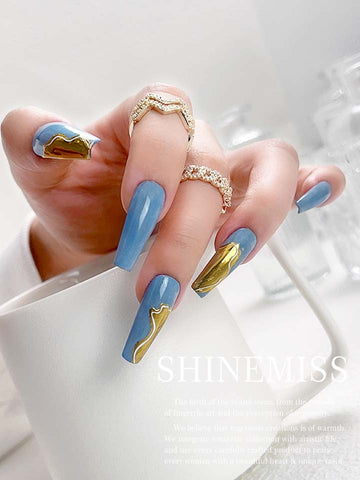 Coffin Press on Nails with Chrome Haze Blue Shinemiss 0073HPZT005