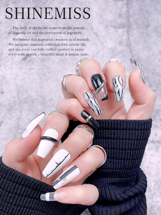Classic Black White Nails for All-match Shinemiss 0075ABDT002