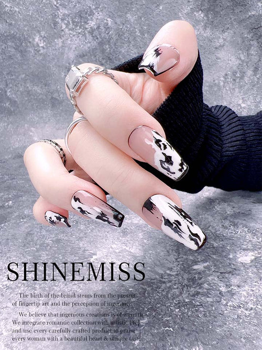 Luminous Press on Shinemiss Custom Short Nails Ink Painting 0079GlDT001