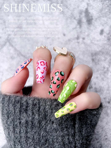 Coffin Nails Colorful Leopard Print Shinemiss Presson 0081APDT001