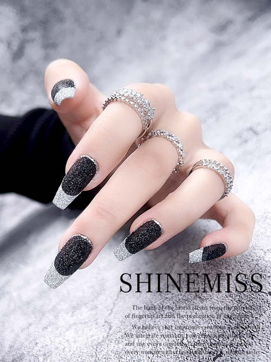 Shinemiss Coffin French Glitter Nails with Diamond nail powder 0086ShDT002