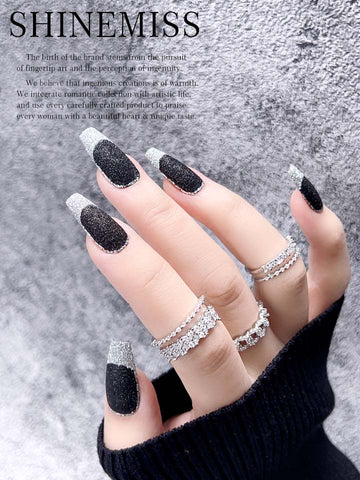 Shinemiss Coffin French Glitter Nails with Diamond nail powder 0086ShDT002