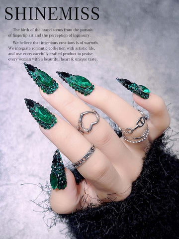 Swarovski Press on Nails Black Green Gem Shinemiss 0090Sw003