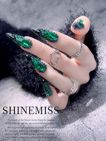 Swarovski Press on Nails Black Green Gem Shinemiss 0090Sw003
