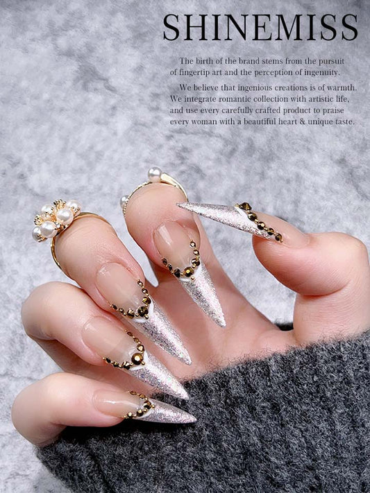 Glossy Long French Nails Shinemiss Elegent Press on 0097Fr006